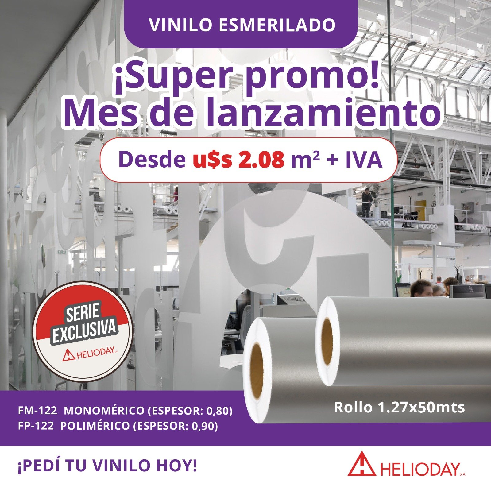 Frosted Glass Helioday en rollo – Vinilo Esmerilado profesional